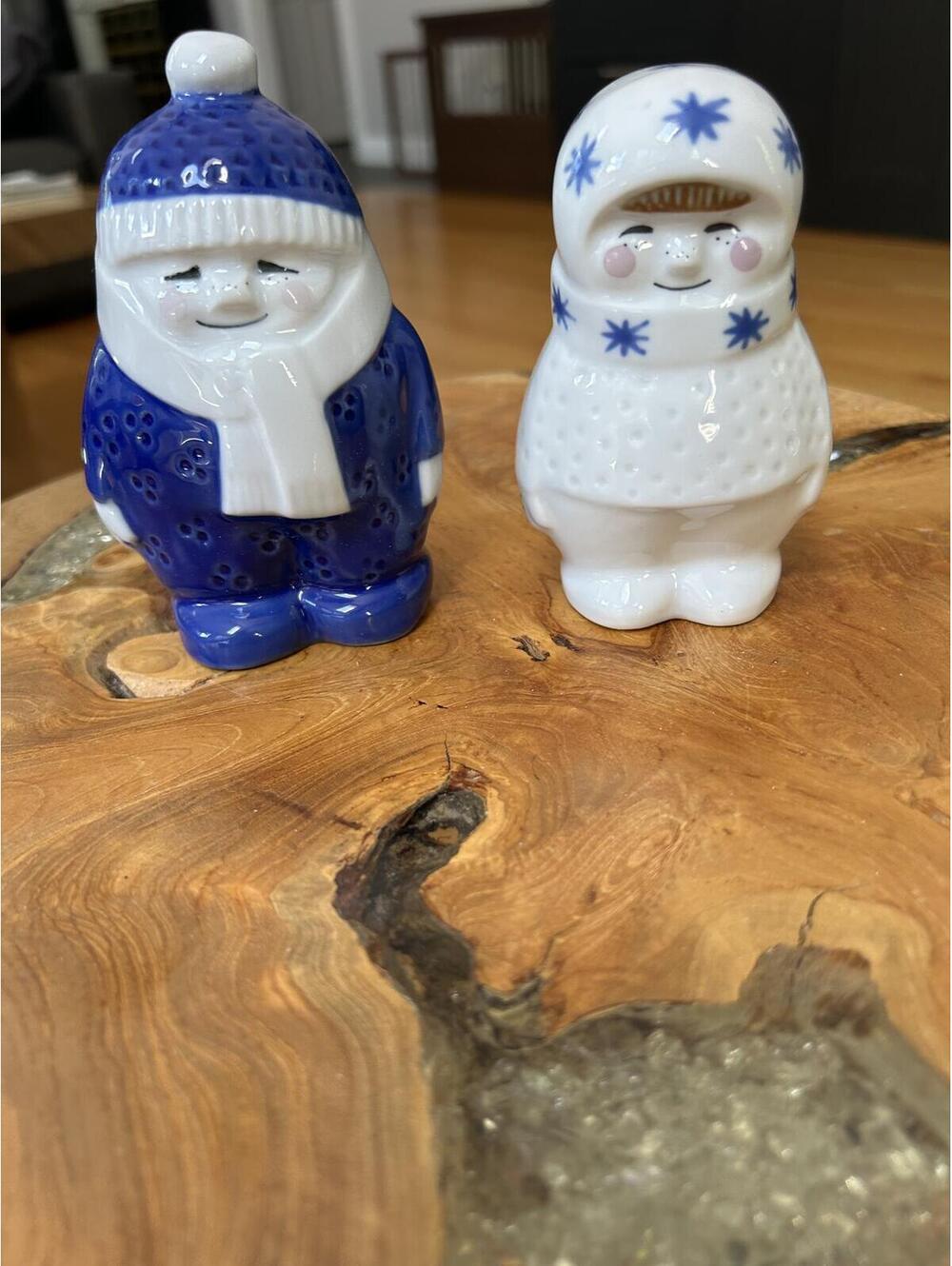 Porsgrund Norway Hand Painted Ceramic Winter Figurines Pair